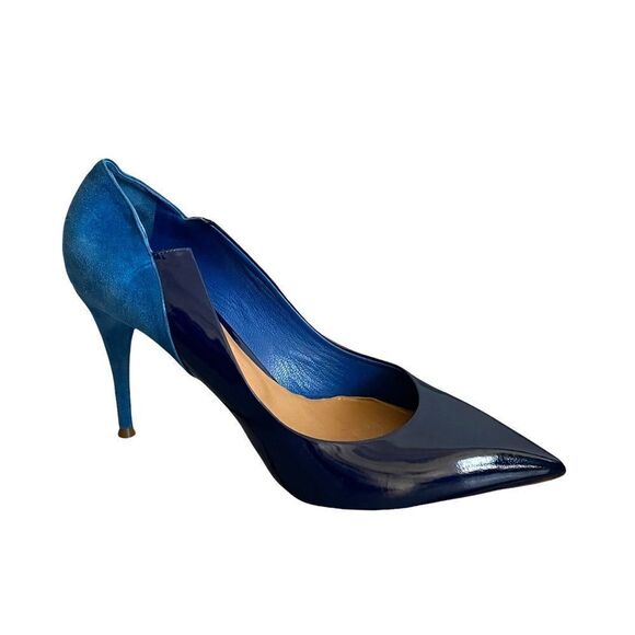 Chloe Leather High Heel Pointy Toe Pumps Shoes Made In Italy Blue 39.5 - Picture 1 of 15